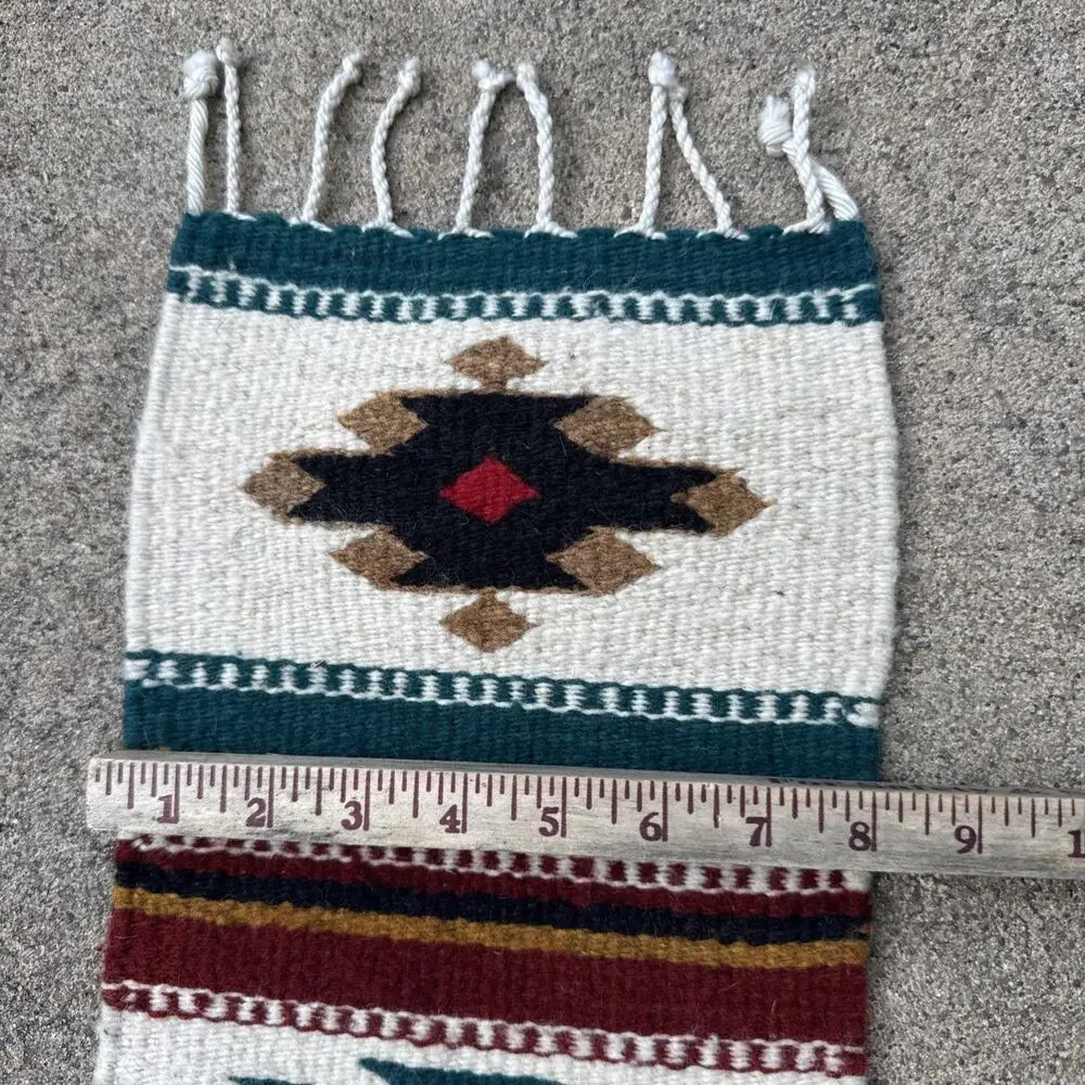Wool Tribal Southwest Aztec Table Runner Vibrant Colors Fringe Handmade